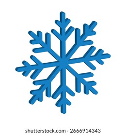 Ilustración vectorial de símbolo de símbolo de icono de copo de nieve en 3D aislada sobre fondo blanco. Icono de Navidades 3d. Abstractas logo de nieve helada Clima frío. Precipitaciones de invierno. Símbolo de copo de nieve azul EPS 10.