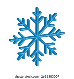 Ilustración vectorial de símbolo de símbolo de icono de copo de nieve en 3D aislada sobre fondo blanco. Icono de Navidades 3d. Abstractas logo de nieve helada Clima frío. Precipitaciones de invierno. Símbolo de copo de nieve azul EPS 10.