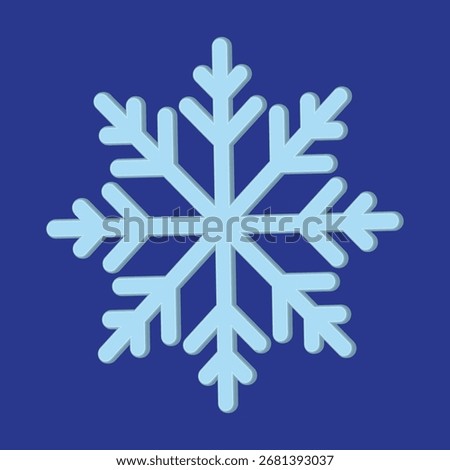 3d single white Snowflake icon sign symbol vector illustration isolated on blue background. Christmas 3d icon. Snow logo frost cold weather. Winter precipitation. Snowflake symbol EPS 10.