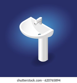 3d Sink in the bathroom for washing face and hands realistic Isometric Vector Illustration Created For Mobile, Web, Decor, Print Products, Application