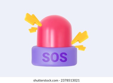 3D siren icon. Red emergency light. Warning with flashing stop, danger sign. Danger sign cartoon style. Vector illustration.   svg