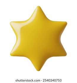 Icono de estrella de seis puntas en 3D. Estallido amarillo mínimo de la estrella o Ilustración vectorial solar aislado en el fondo blanco.