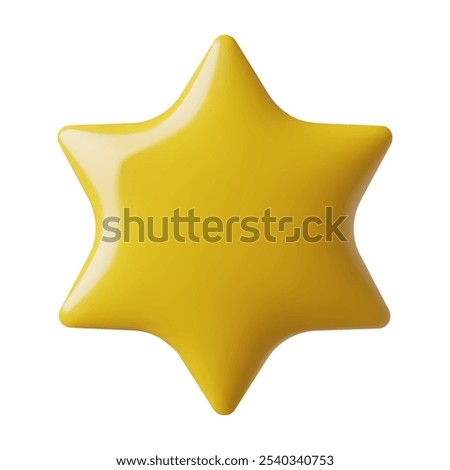 3d six pointed star icon. Minimal yellow star burst or sun vector illustration isolated on white background.