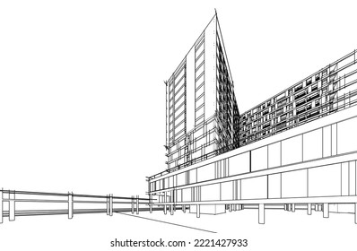  3d sketch of building on white background
