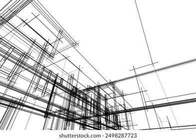 3d sketch of building on white background