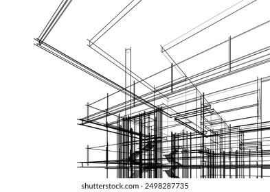 3d sketch of building on white background