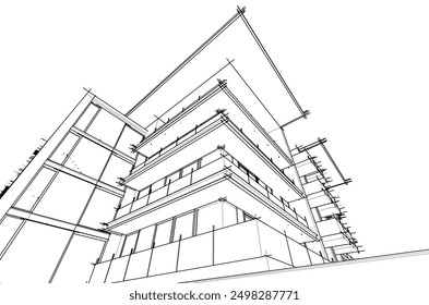 Bosquejo 3D del edificio sobre fondo blanco