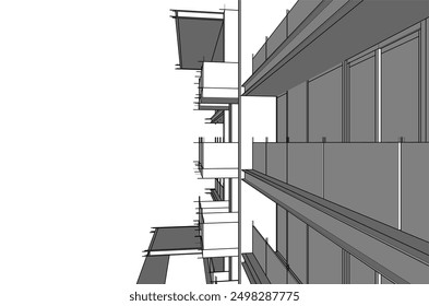 Bosquejo 3D del edificio sobre fondo blanco
