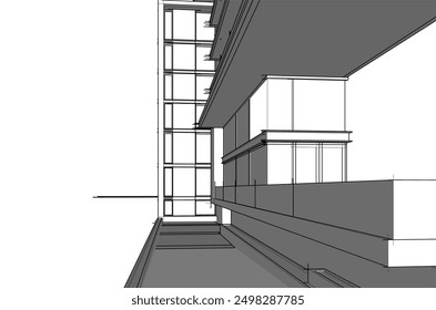 Bosquejo 3D del edificio sobre fondo blanco