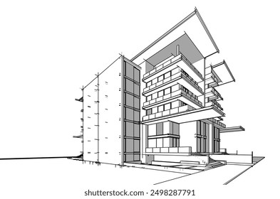 3d sketch of building on white background