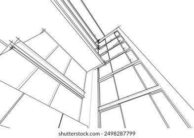 3D-Skizze eines Gebäudes auf weißem Hintergrund
