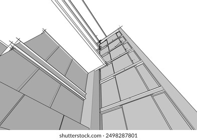Bosquejo 3D del edificio sobre fondo blanco