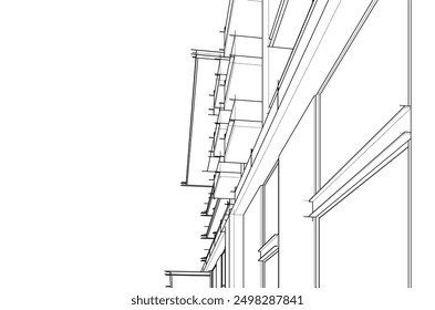 3d sketch of building on white background