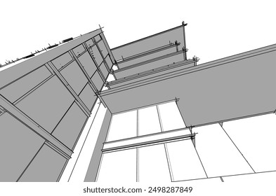 3d sketch of building on white background