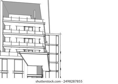 3d sketch of building on white background