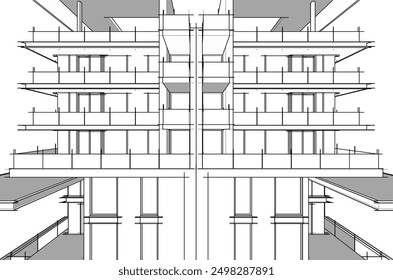 3d sketch of building on white background