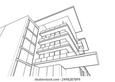 3d sketch of building on white background