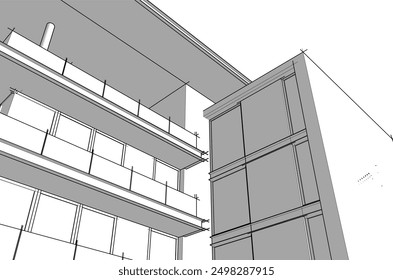 3d sketch of building on white background