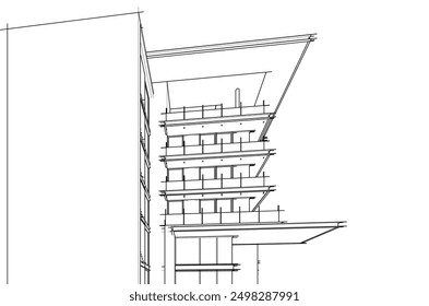 3d sketch of building on white background