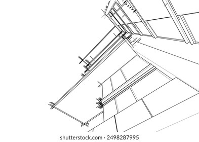 3d sketch of building on white background