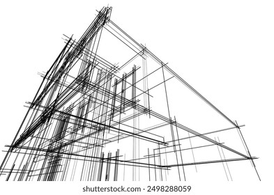 3d sketch of building on white background