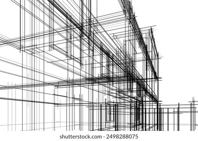 3d sketch of building on white background