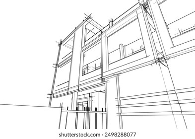 3d sketch of building on white background