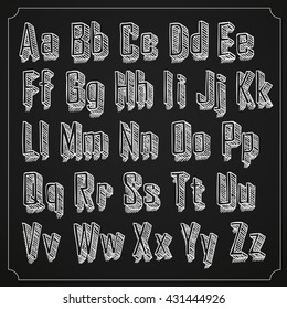 3d Sketch font. Sketch font set. Font with shadow. Alphabet on white background Vector illustration