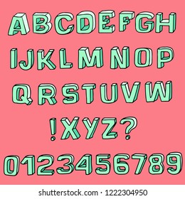 3D sketch font. Vector alphabet.