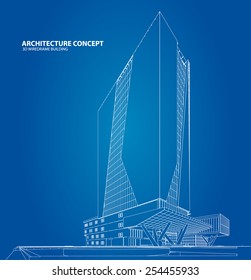 3D sketch of Modern building.