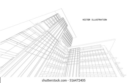 3D Sketch Of Modern Building.