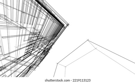 3d sketch of modern building on white background