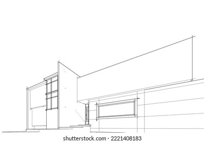 3d sketch of modern house vector illustration