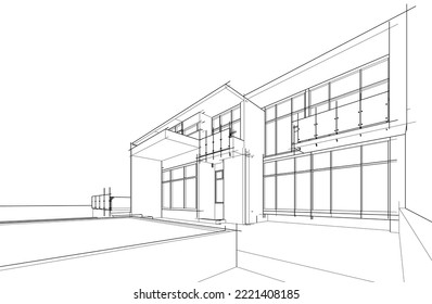 3D-Skizze des modernen Hauses, Vektorgrafik