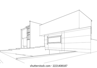 3d sketch of modern house vector illustration
