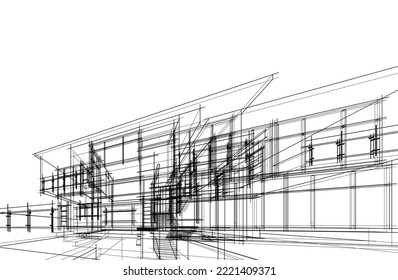 3d sketch of modern house vector illustration
