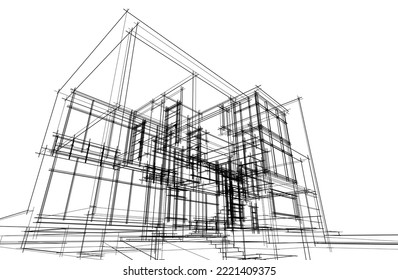 Esbozo en 3d de la ilustración vectorial de la casa moderna