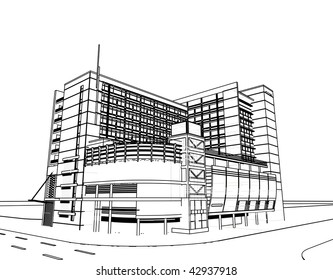 3d sketch monochrome architecture