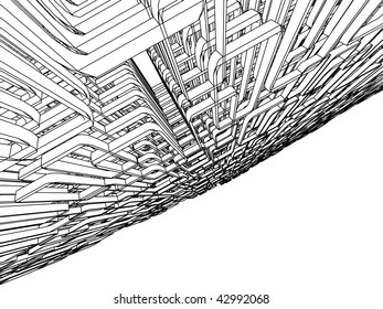 3d sketch monochrome architecture