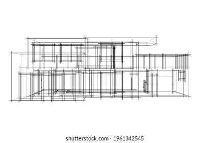 3d sketch project of modern villa architectural drawing