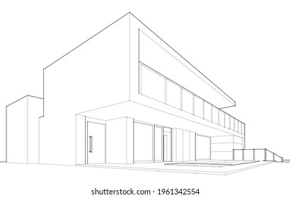 3d sketch project of modern villa architectural drawing