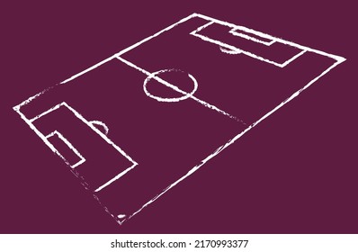 Esbozo 3D de un campo de fútbol de fútbol en dimensiones reales en arte vectorial en los colores de la bandera de Qatar 