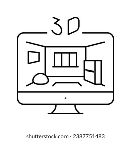 3d sketching interior design home line icon vector. 3d sketching interior design home sign. isolated contour symbol black illustration