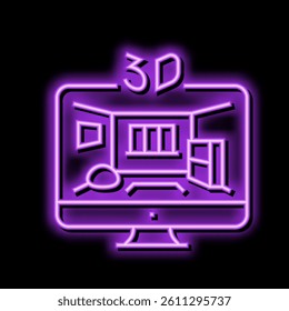 3d sketching interior design home neon light sign vector. 3d sketching interior design home illustration