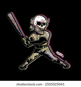 3D Skull, baseball dead player vector. Smiling skull 3D concept