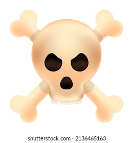 3D Skull with crossbones, symbol of danger and threat to life and health. Vector isolated on white background