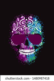 3D skull icon with sunglasses, vivid colors vector illustration