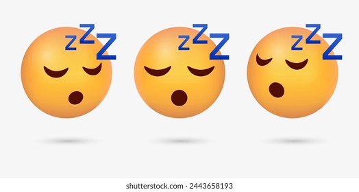 3d Cara de emoji durmiendo , Emoticon roncando con los ojos cerrados sueño emoción con zzz	