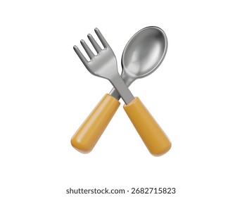  3d sliver fork and spoon with yellow handle icon