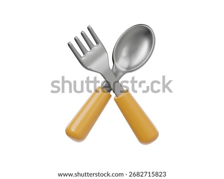  3d sliver fork and spoon with yellow handle icon